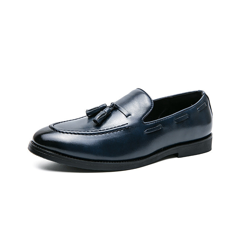 Navy tassel loafer, side view