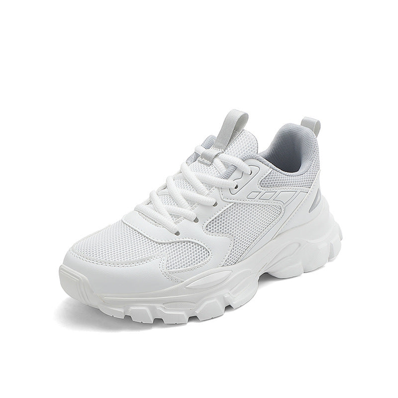 White chunky mesh lace-up trainer, side view