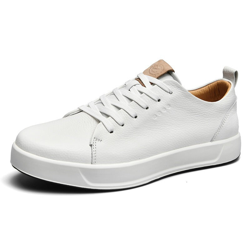 White leather low-top court sneaker, side view