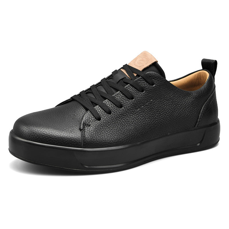 Black leather low-top court sneaker, side view