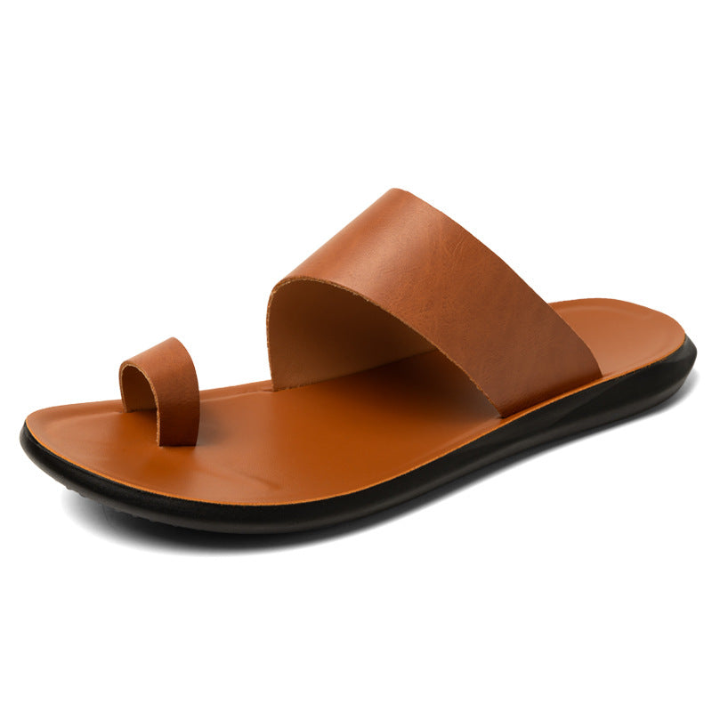 Brown toe-loop slide sandal from above